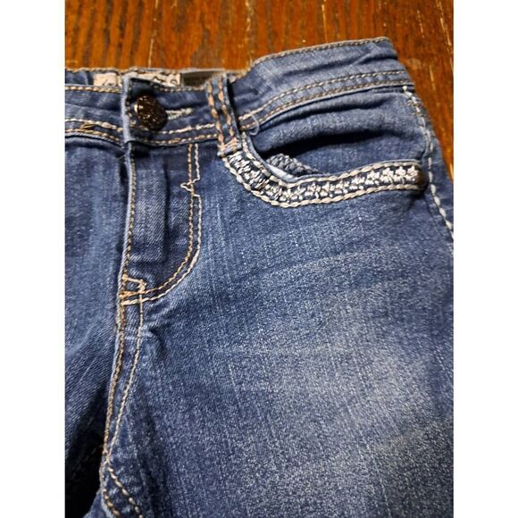 Girls Size 10 Imperial Star Adjustable Waist Denim Blue Jean Capri Cuffed Hem - Picture 3 of 6